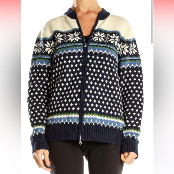 Land’s End Wool Blend Nordic Fair Isle Full Zip Sweater M - Picture 3 of 9